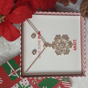 MIXIT Goldtone Sparkly Crystal Snowflake Necklace & Stud Earrings Set